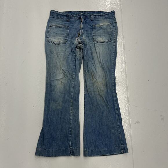 Vintage 60s 70s Blue Denim Bell Bottom Seafarers 36x30 - Picture 1 of 5